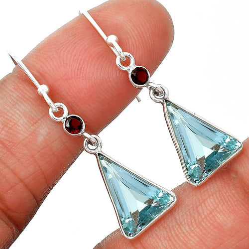 🔺 Natural Gemstones Trillion Shape 925 Sterling Silver Earrings