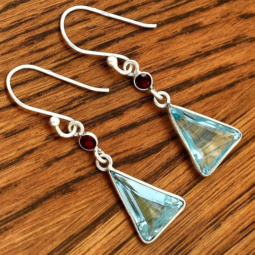 🔺 Natural Gemstones Trillion Shape 925 Sterling Silver Earrings