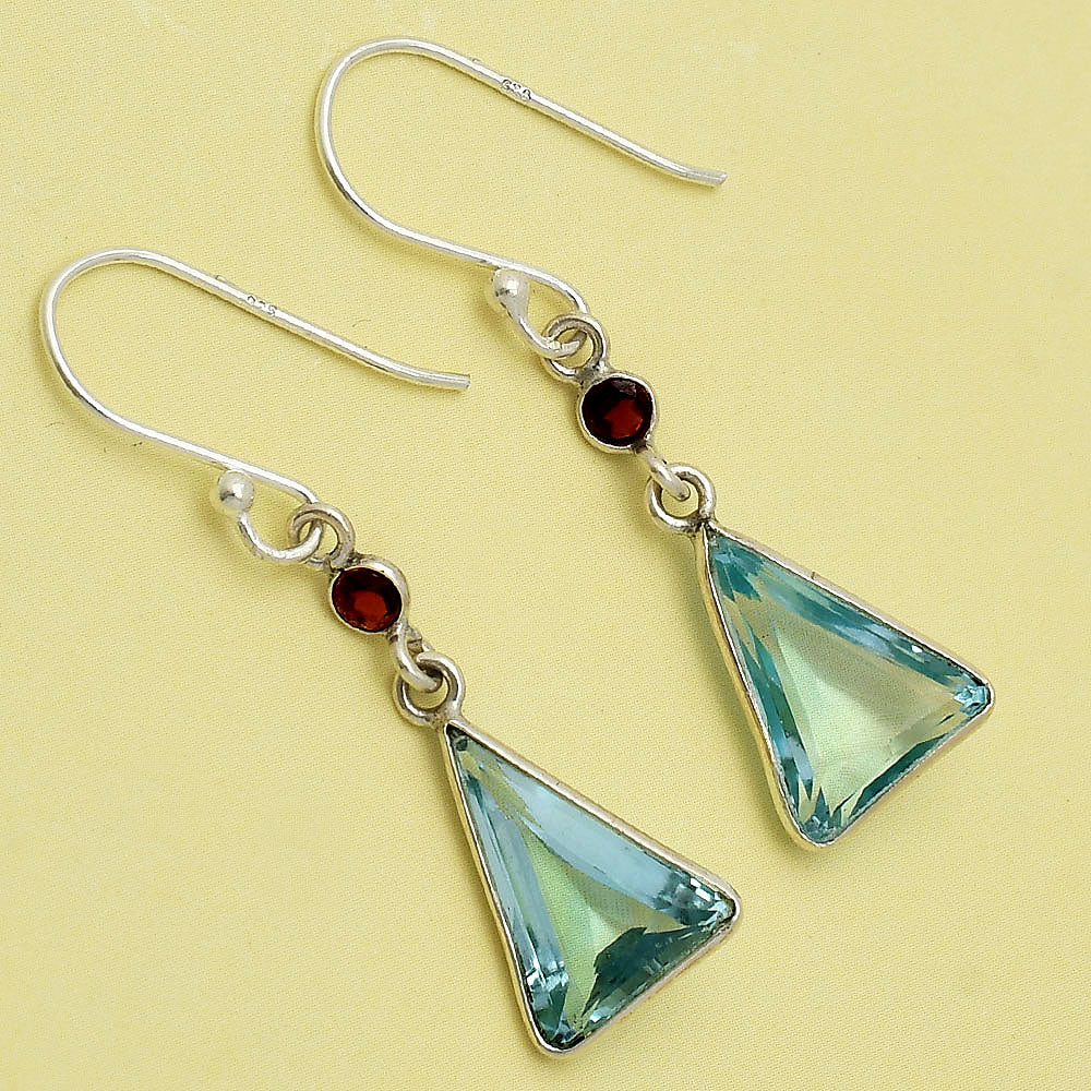 🔺 Natural Gemstones Trillion Shape 925 Sterling Silver Earrings