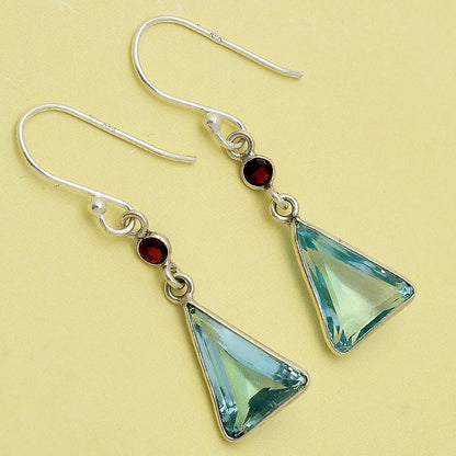 🔺 Natural Gemstones Trillion Shape 925 Sterling Silver Earrings
