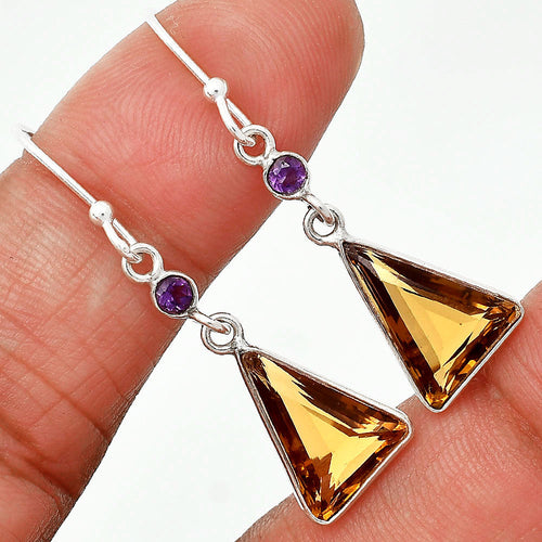🔺 Natural Gemstones Trillion Shape 925 Sterling Silver Earrings