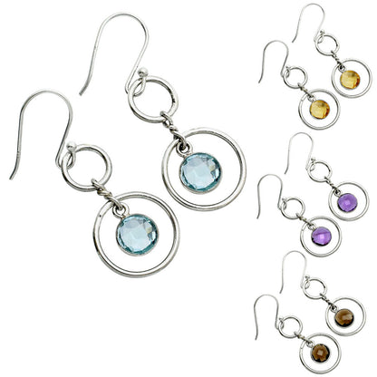 ⭕ Natural Gemstones Round Shape 925 Sterling Silver Earrings - Multi-Color Options