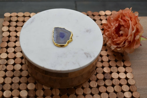 Elegant Round Wooden Jewelry Box with Marble & Agate Lid