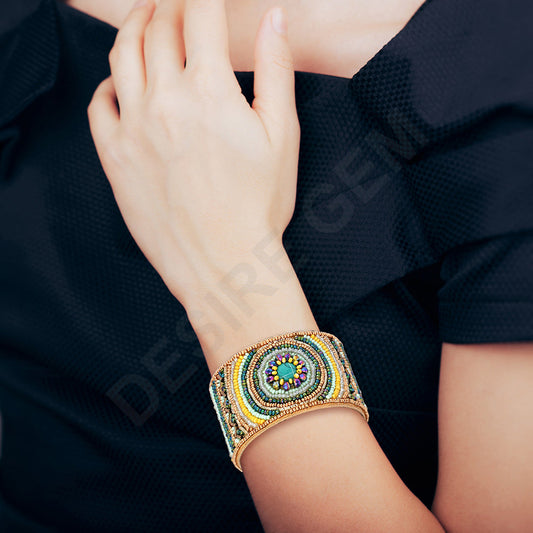 Colorful Bohemian Boho Seed Bead Loom Bracelet, Ethnic Large Cuff