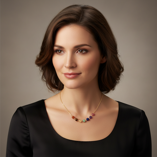 Chakra Balance Necklace with Natural Gemstones and Charm