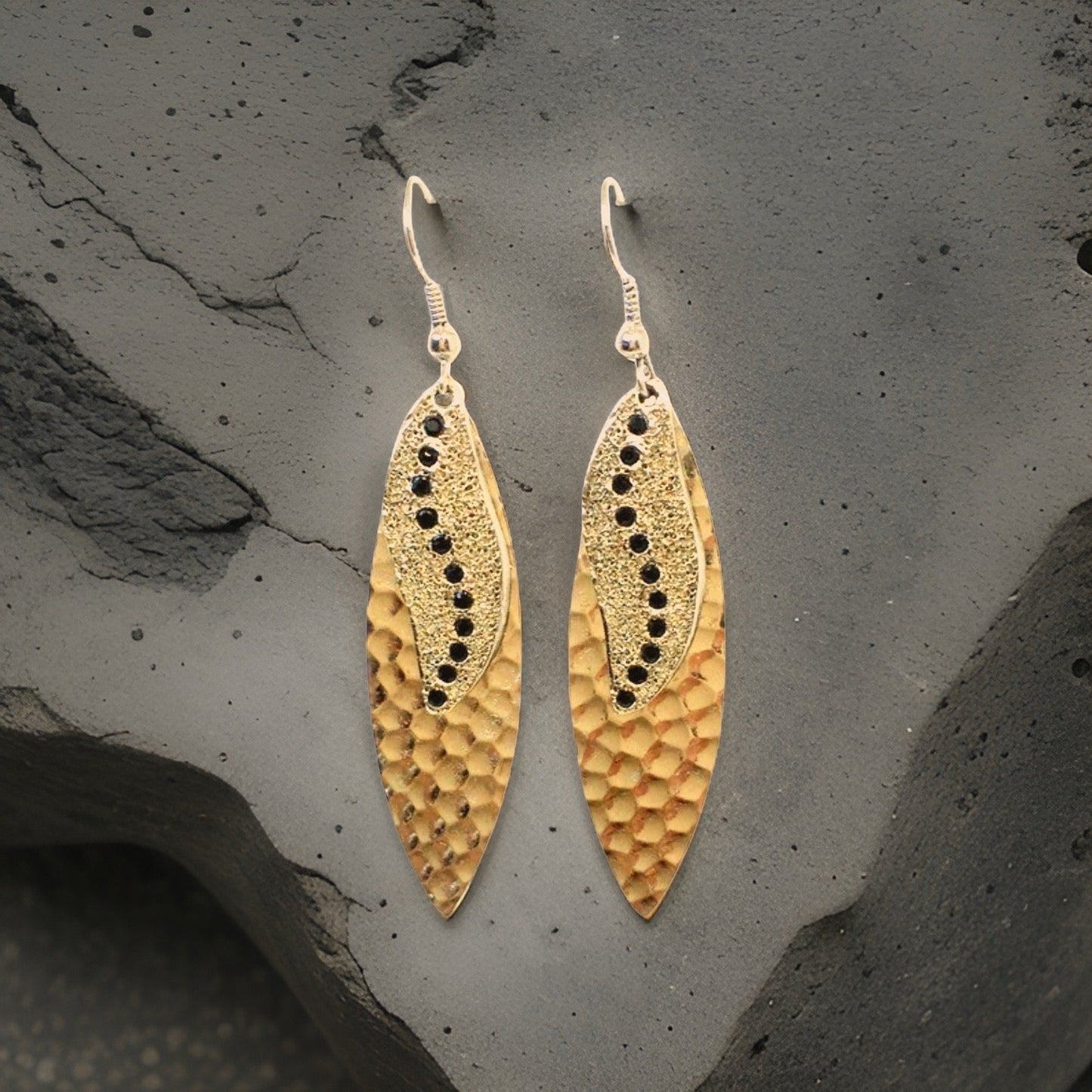 Navette Sun Rays Earrings - Urban Charm Black Crystal Statement Earrings