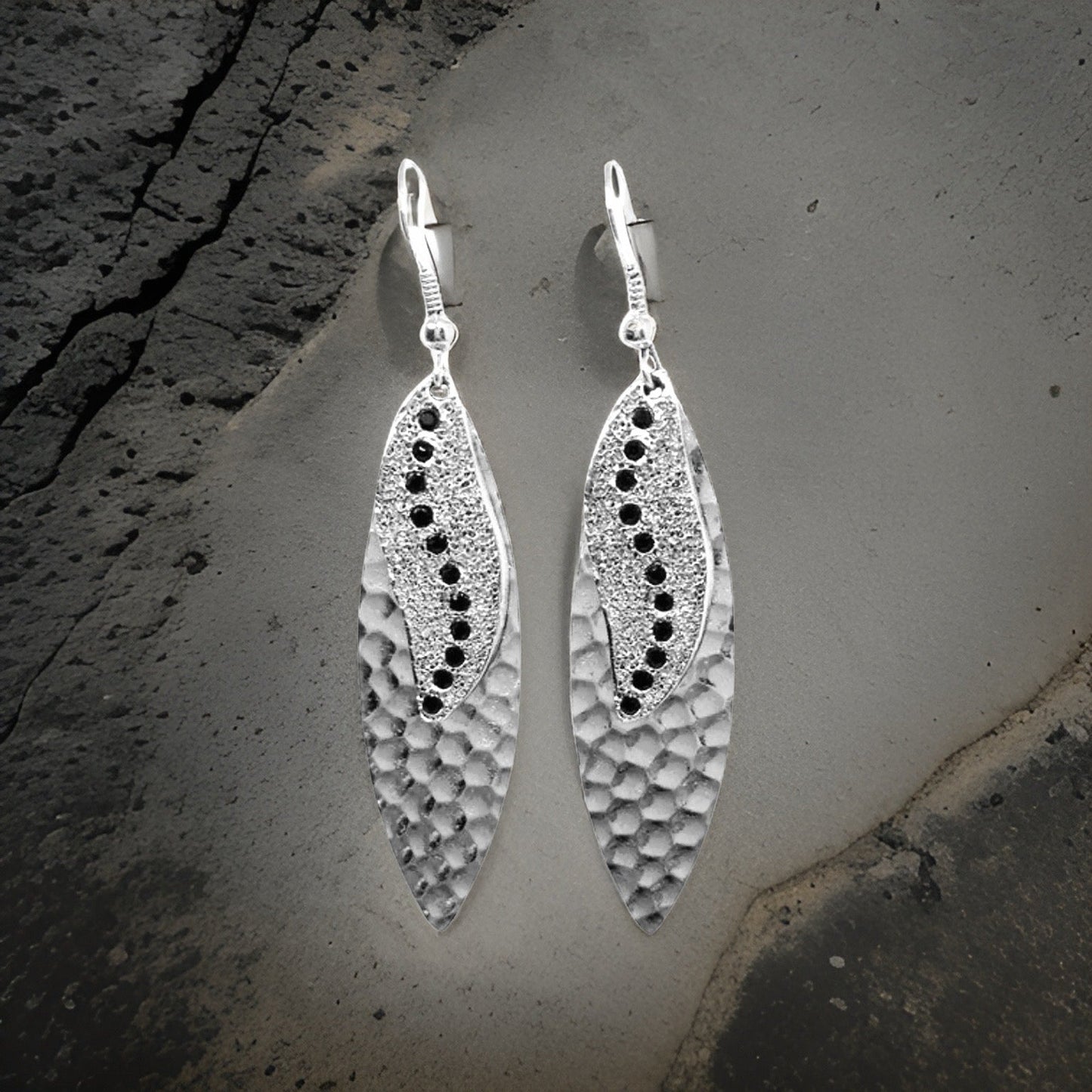 Navette Sun Rays Earrings - Urban Charm Black Crystal Statement Earrings