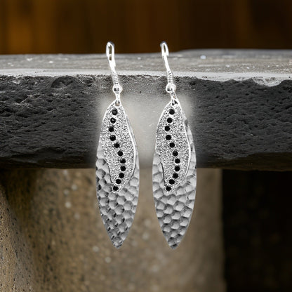 Navette Sun Rays Earrings - Urban Charm Black Crystal Statement Earrings