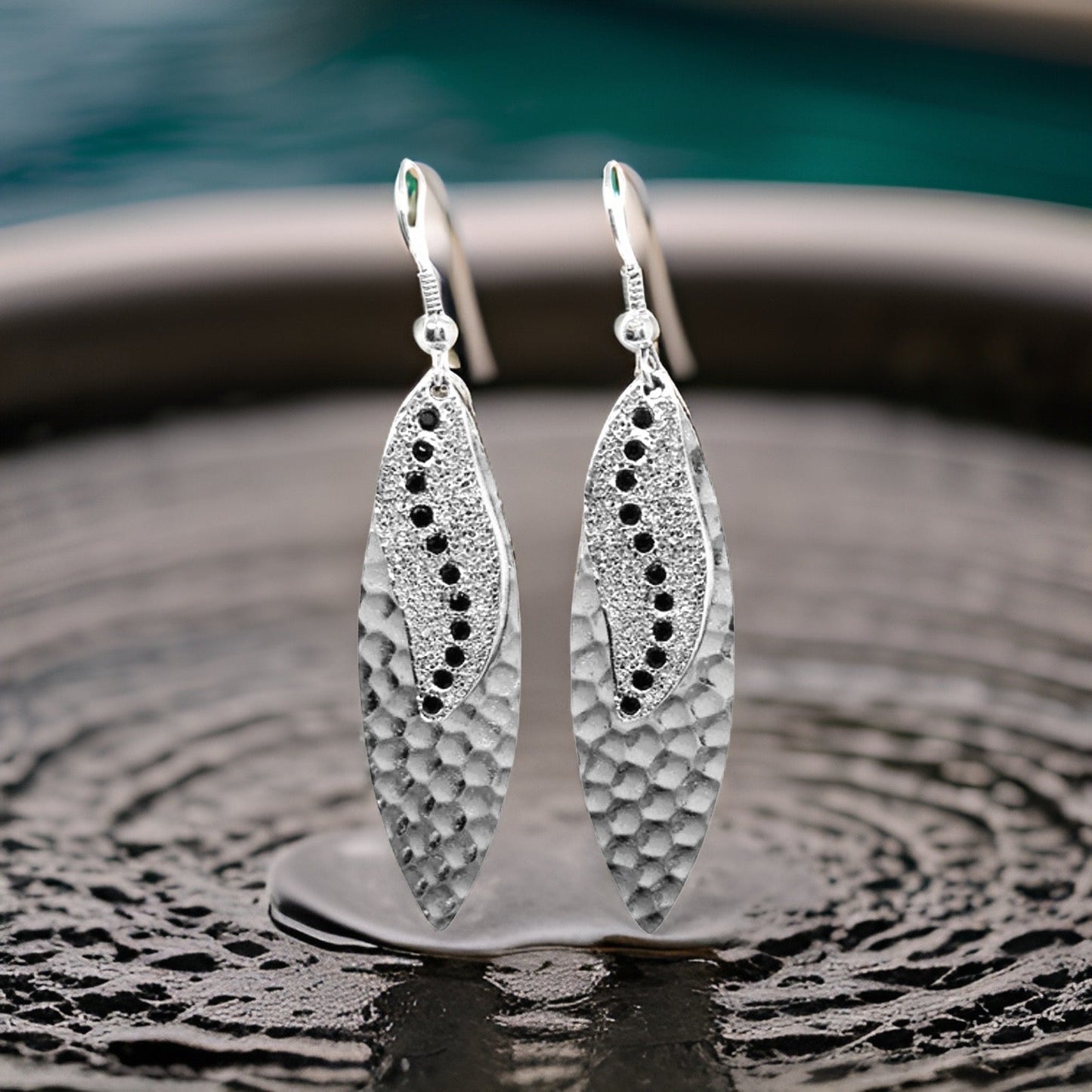 Navette Sun Rays Earrings - Urban Charm Black Crystal Statement Earrings