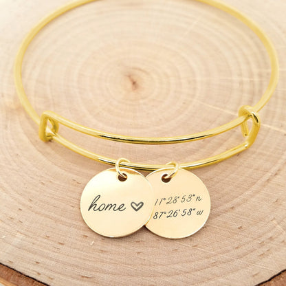 Personalized Silver Bangle - Custom Coordinates Bracelet