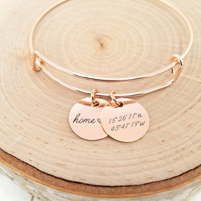 Personalized Silver Bangle - Custom Coordinates Bracelet