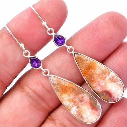 Natural Red Moss Agate & Amethyst Earring