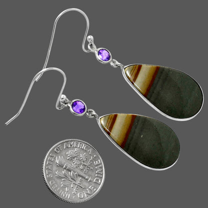 🟣 Natural Polygram Jasper & Amethyst Earrings - ONLY 1 left in stock!