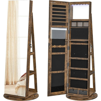 Rustic Brown Wood Jewelry Armoire Cabinet - Freestanding