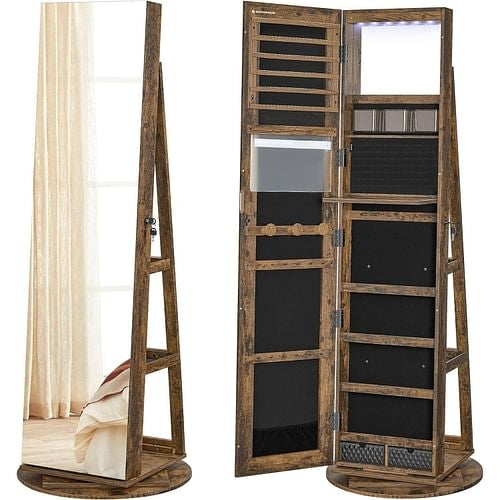 Rustic Brown Wood Jewelry Armoire Cabinet - Freestanding