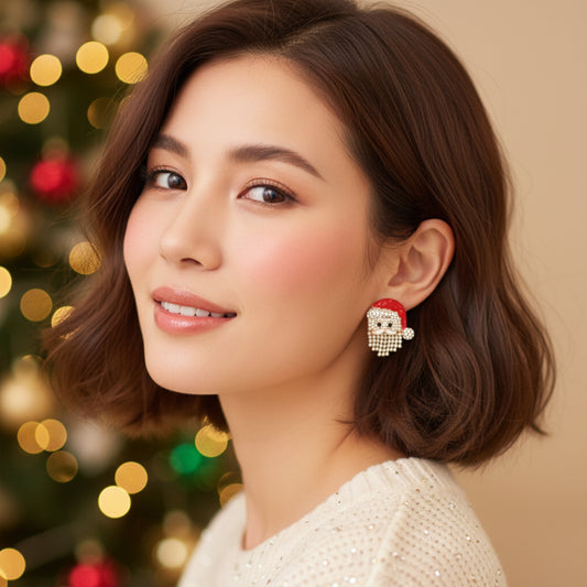 🎅 Santa Earrings with Pearl Drape Beard