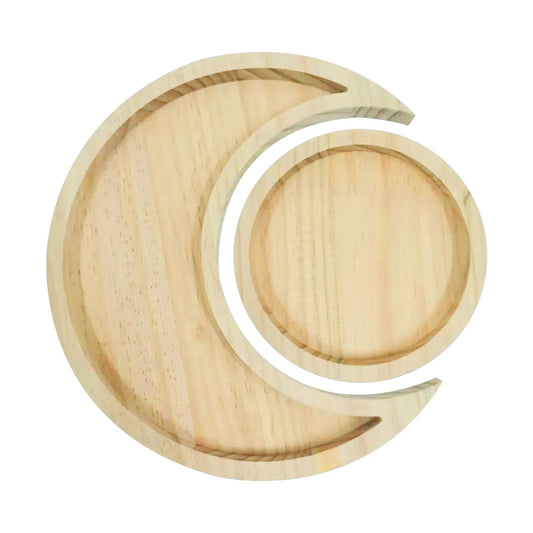 Crystal Display Wooden Sun & Moon Tray Decor For Jewelry and Stones