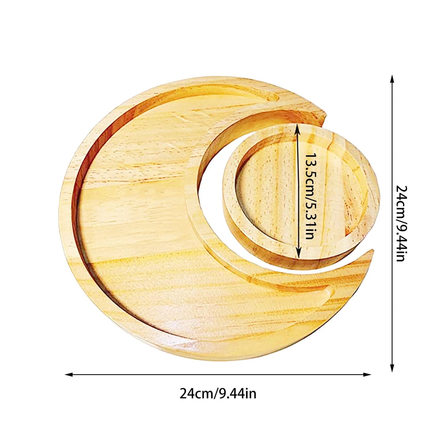 Crystal Display Wooden Sun & Moon Tray Decor For Jewels Stones