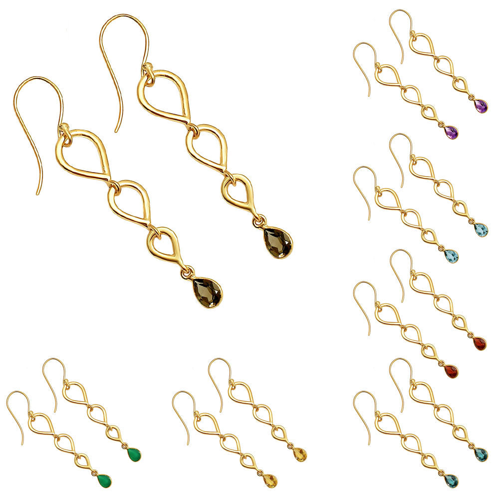 18K Gold Over Brass Natural Gemstones Pear Shape Earrings