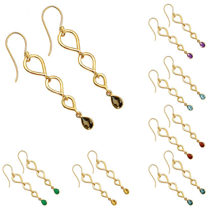 18K Gold Over Brass Natural Gemstones Pear Shape Earrings