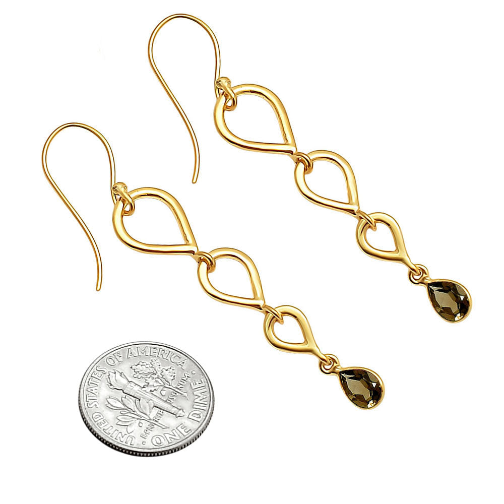 18K Gold Over Brass Natural Gemstones Pear Shape Earrings