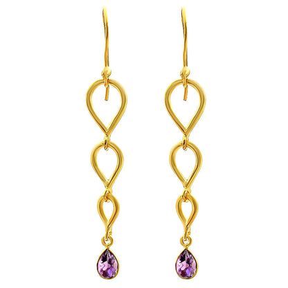 18K Gold Over Brass Natural Gemstones Pear Shape Earrings