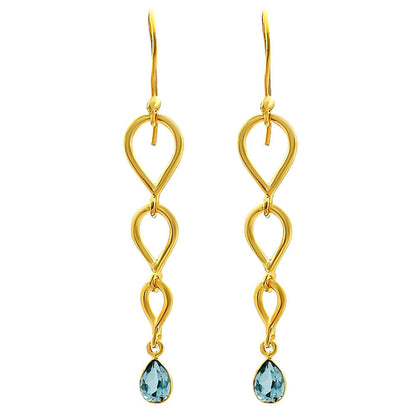 18K Gold Over Brass Natural Gemstones Pear Shape Earrings