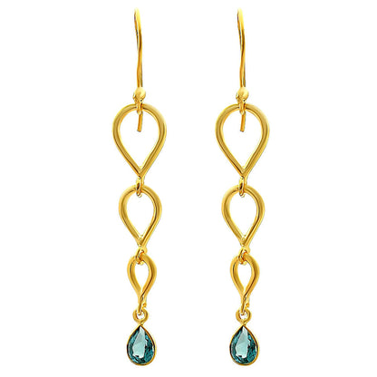 18K Gold Over Brass Natural Gemstones Pear Shape Earrings
