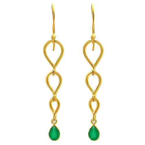18K Gold Over Brass Natural Gemstones Pear Shape Earrings