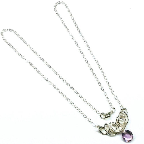 Silver Wire Sculpted Round Crystal Pendant Necklace