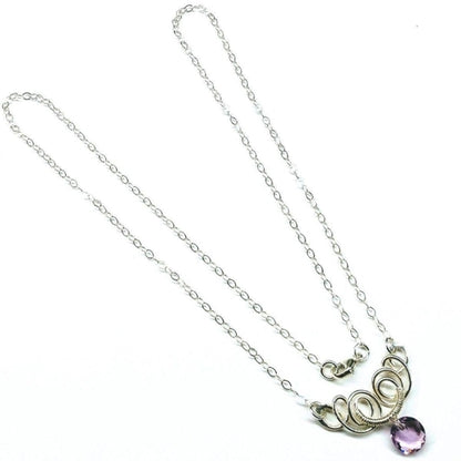 Silver Wire Sculpted Round Crystal Pendant Necklace