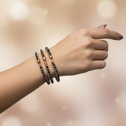 Wire Wrapped Copper Silver Black Crystal Rhinestone Bangle