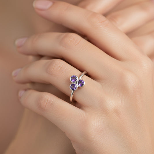 Amethyst Cluster Sterling Silver Ring