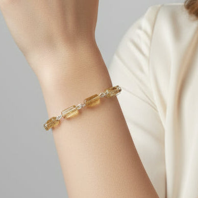 Citrine Rectangular Silver Link Bracelet