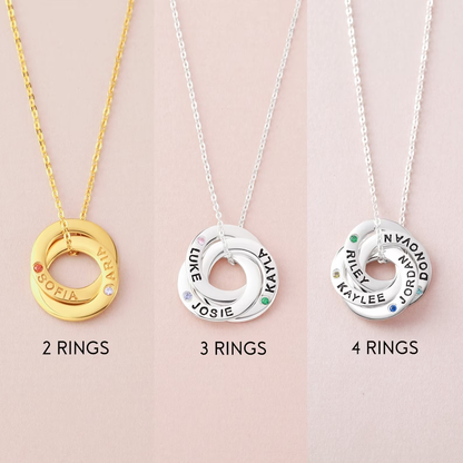 Interlocking Circles Mom Necklace with Names & Birthstones