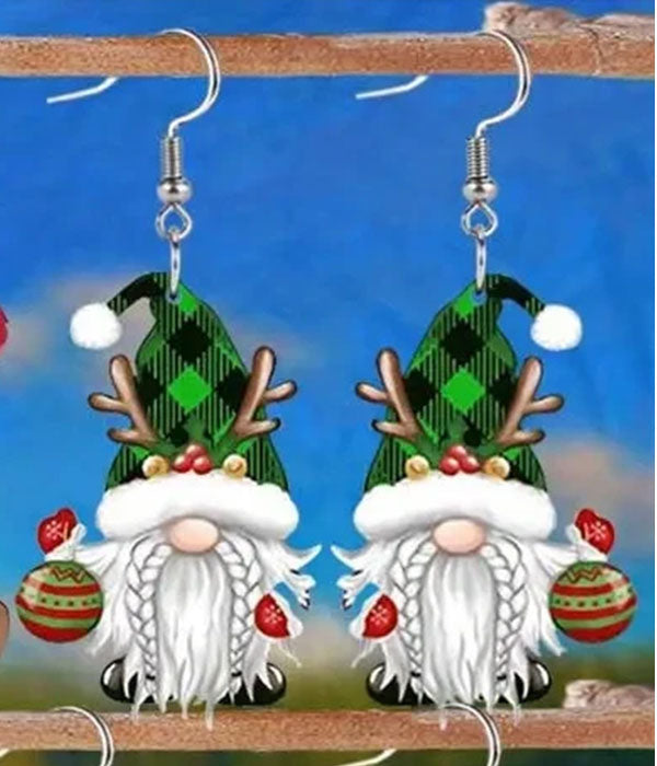 🎄 Adorable Green Santa Gnome Christmas Earrings - Holiday Magic!