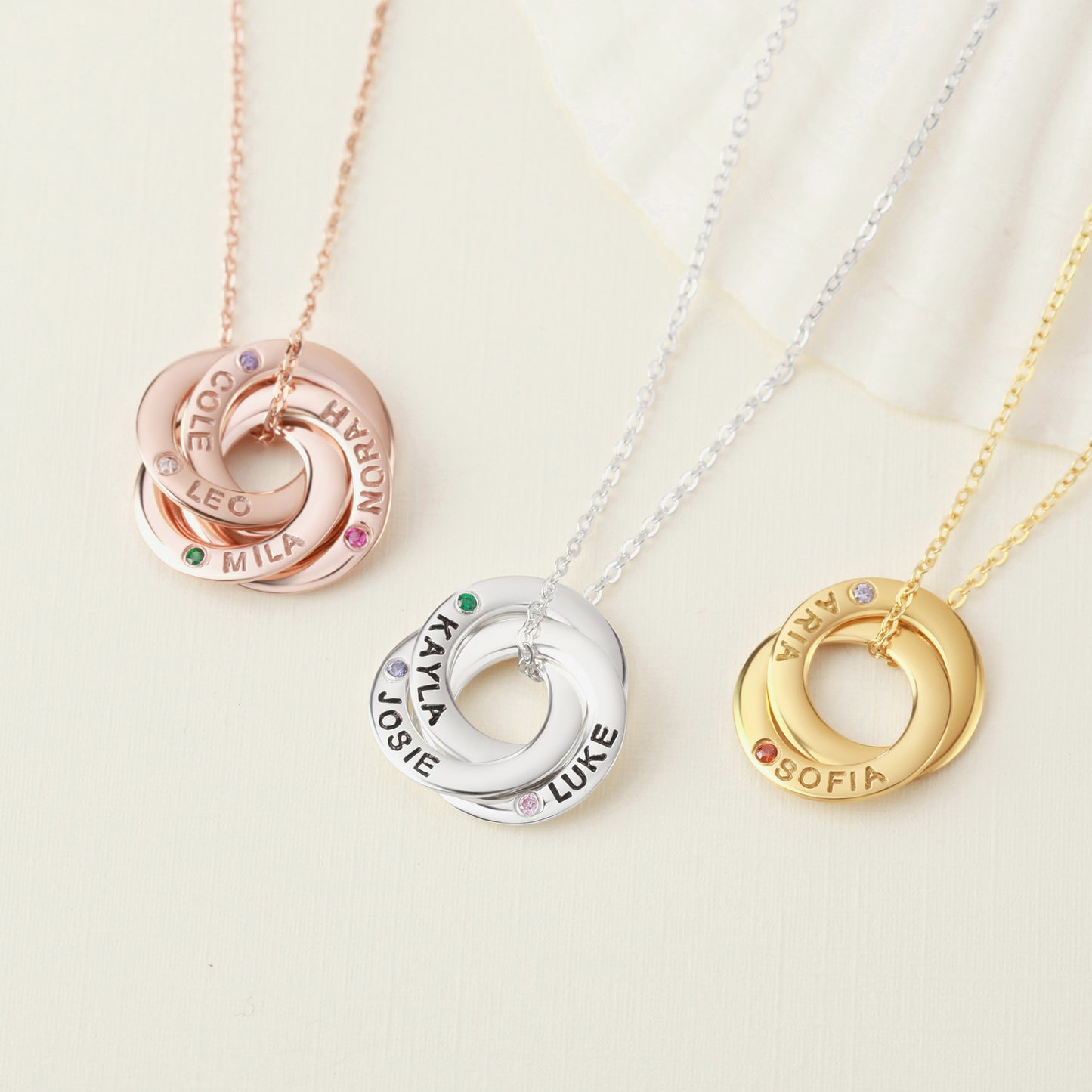 Interlocking Circles Mom Necklace with Names & Birthstones