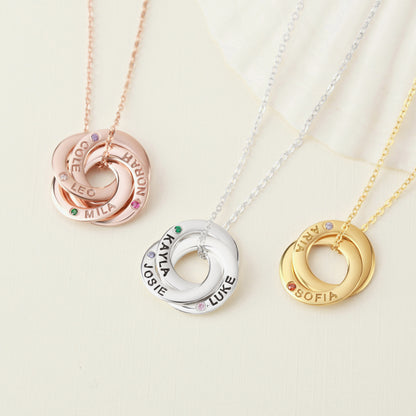 Interlocking Circles Mom Necklace with Names & Birthstones
