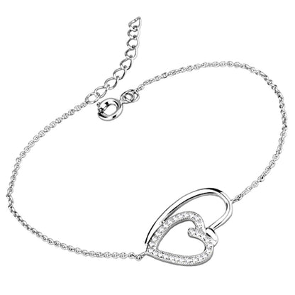 💎 Heart Design CZ Bracelet - Sparkling Romance in Rhodium