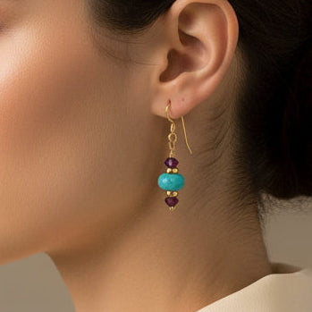 Hot Pink & Turquoise 14K Gold Filled Earrings - Vibrant Swarovski Crystal Design