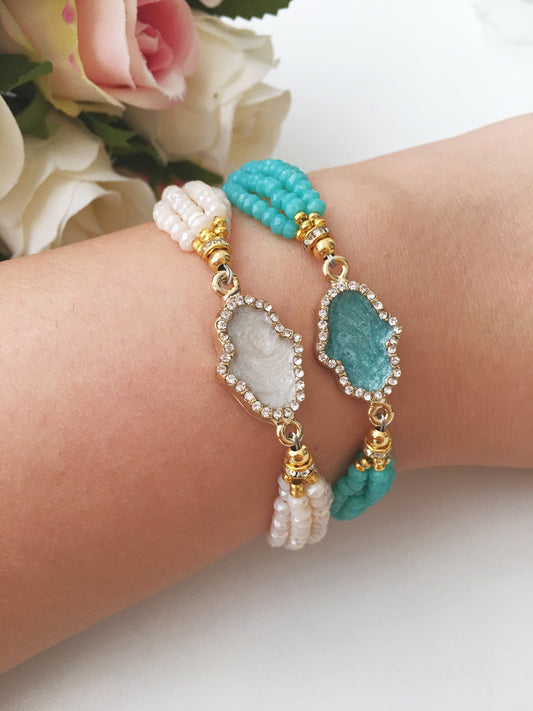 Hamsa Charm Bracelet, Seed Beads Bracelet, Lucky Bracelet