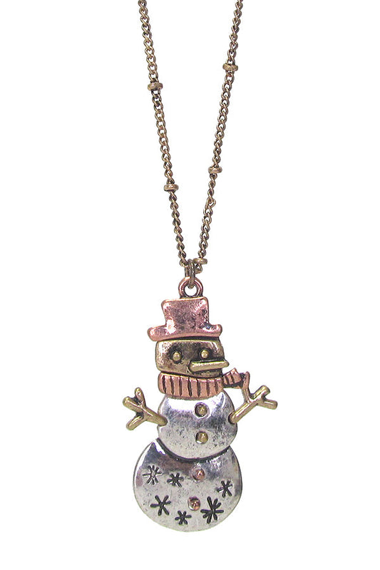 ⛄ Rustic Vintage Snowman Pendant - Antique-Style Holiday Necklace