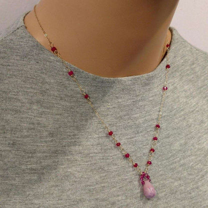 Lavender Jade Drop Gemstone Wire Wrapped 14KT Gold Filled Necklace
