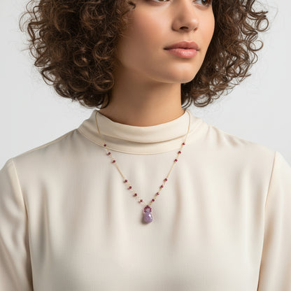 Lavender Jade Drop Gemstone Wire Wrapped 14KT Gold Filled Necklace