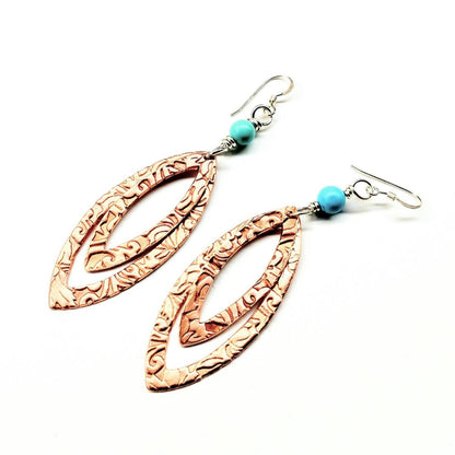 🌵 Turquoise Copper Embossed Pointed Oval Earrings - Montana Artisan Magic