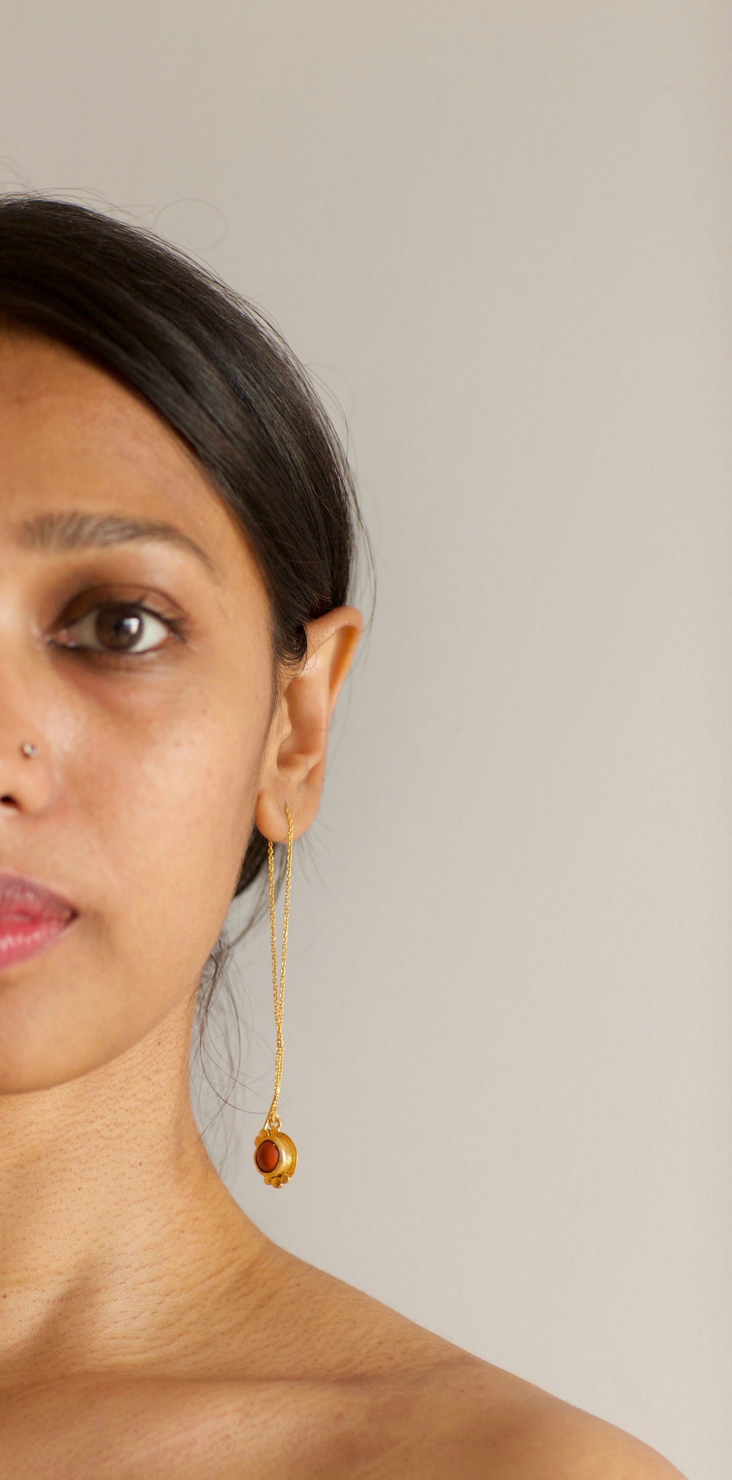 Red Seed Threader Earrings