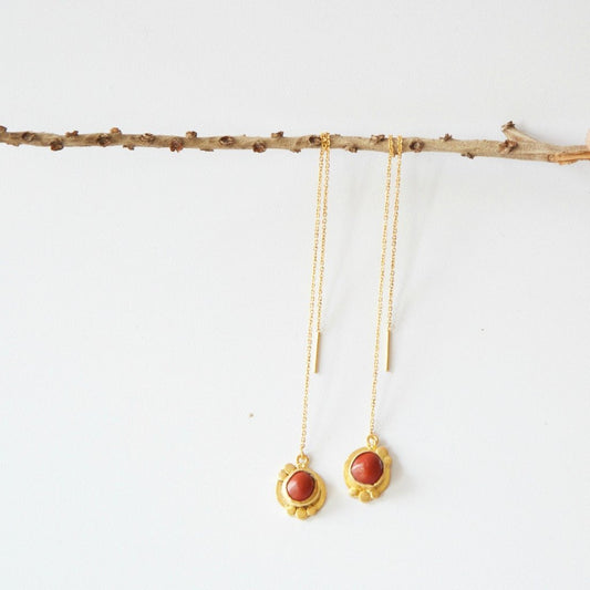 Red Seed Threader Earrings