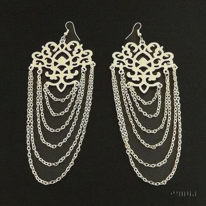 Fringe and Layered Fish Hook Chunky Chain Earrings