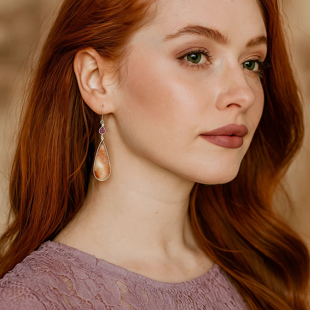 Natural Red Moss Agate & Amethyst Earring