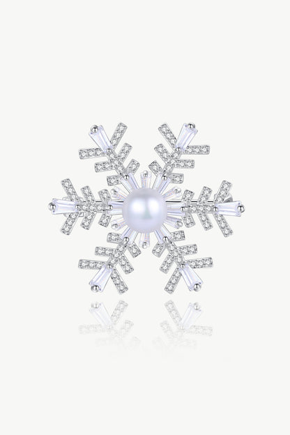 ❄️ Luxe Silver Pavé Snowflake Brooch & Necklace - Convertible Pearl Statement Piece